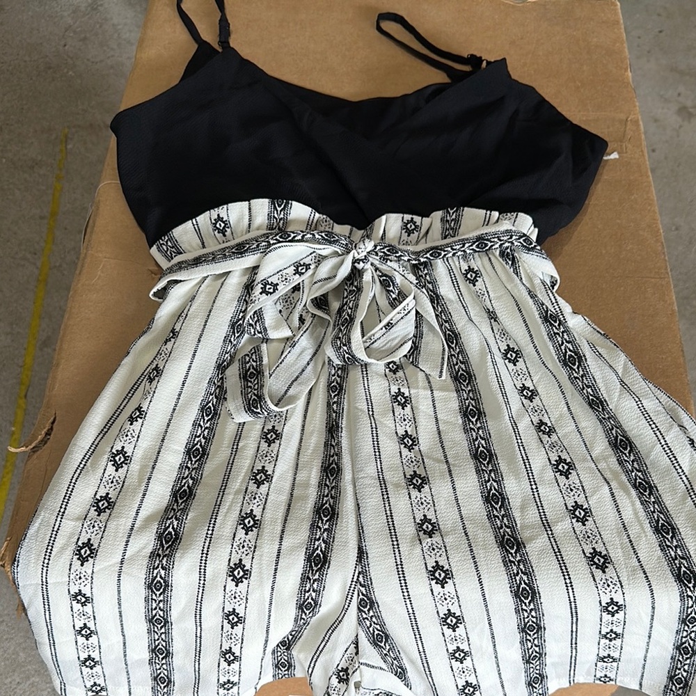 Kohl's Black and White Jumpsuit with Paper Bag Waist and Flowy Fabric